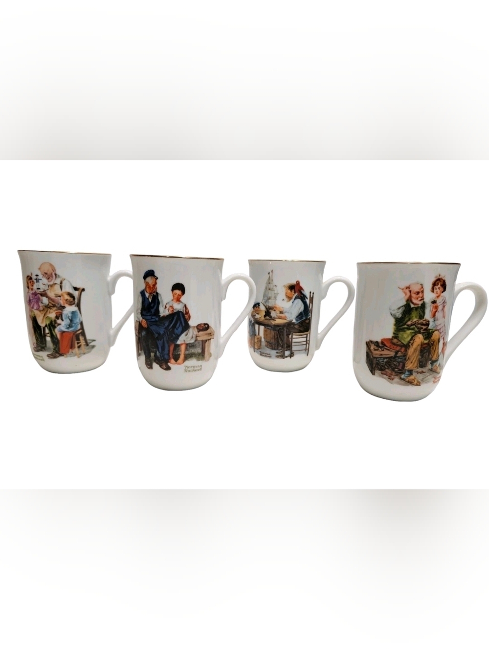 Lot Of 4 Vintage 1985 Norman Rockwell Museum Coffee Mugs Cups Nautical Themed